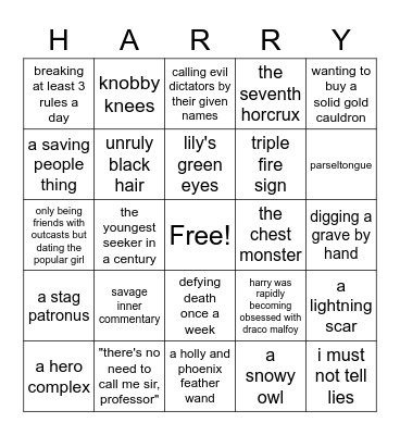 Harry James Potter Bingo Card