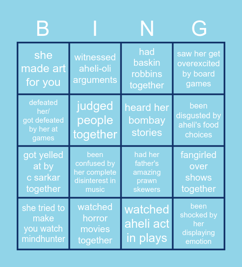 belated aheli hbd bingo! Bingo Card
