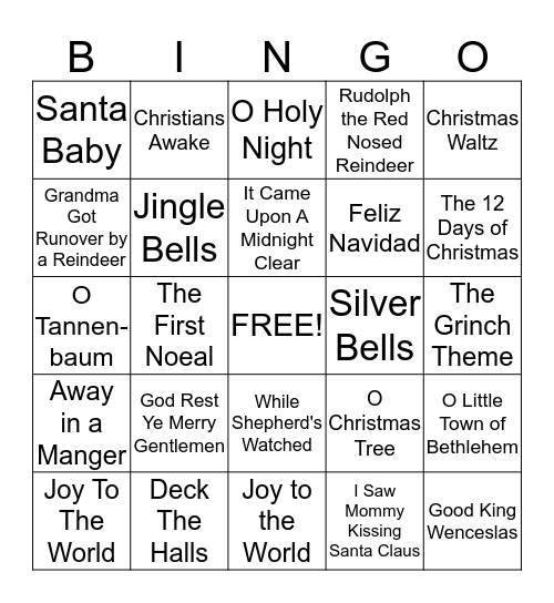 Merry Christmas Bingo Card