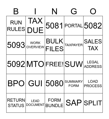 SUW RETURNS BINGO Card
