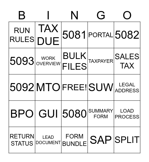 SUW RETURNS BINGO Card