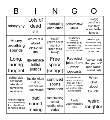 Cis Podcast Bingo Card