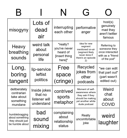 Cis Podcast Bingo Card