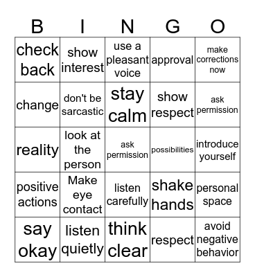 Accept/Make Corrections Bingo Card