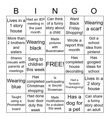 Get to Know One Another   Bingo Card