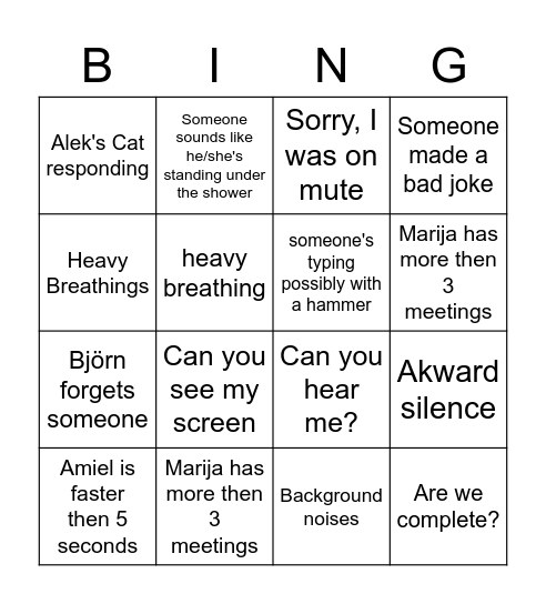 Good morning bingo Card