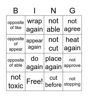 Prefix O Bingo Card