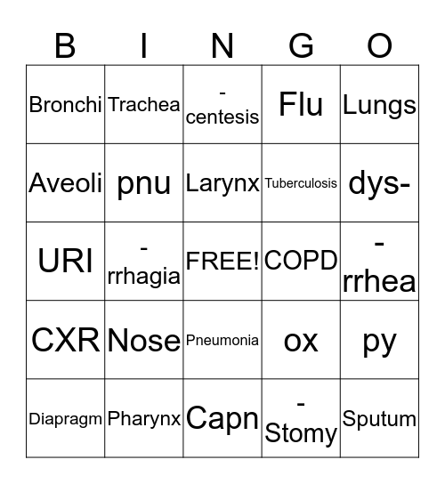 Respiratory System Bingo Card