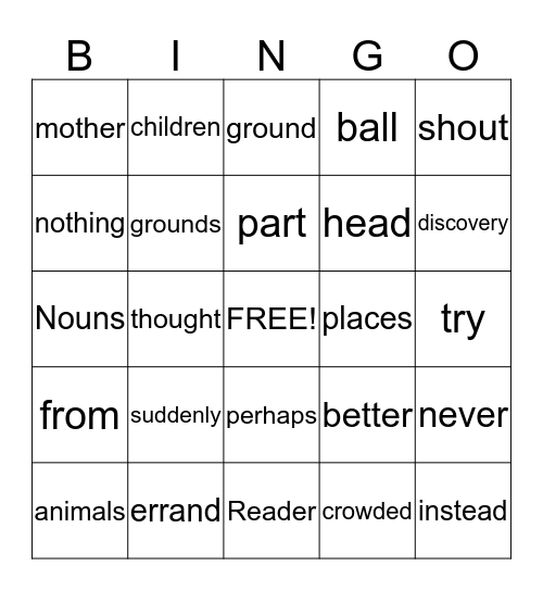 Sight Words Bingo Card