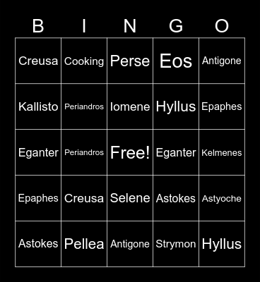 Divinity Bingo Card