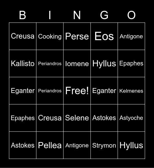 Divinity Bingo Card