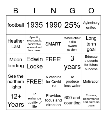 GOAL Bingo!!! Bingo Card