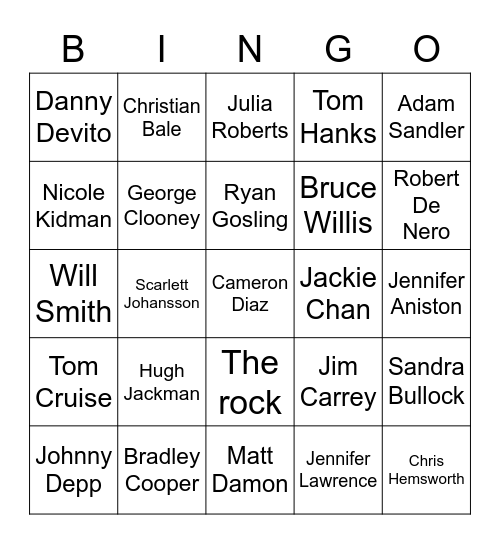 Hollywood Heros Bingo Card