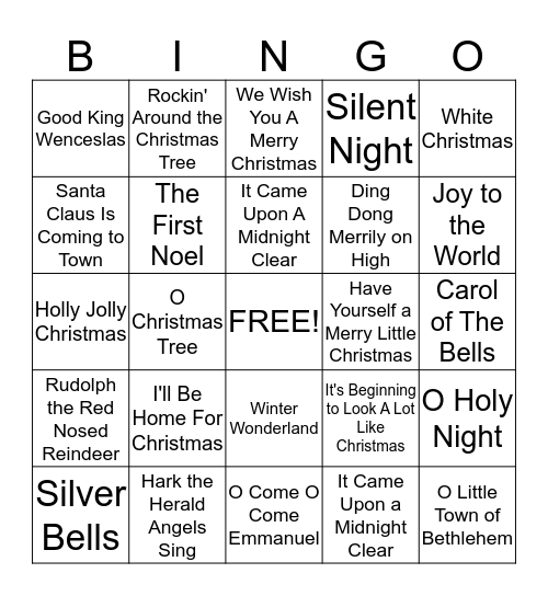 Merry Christmas Bingo Card