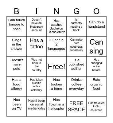 Ice Breaker Bingo Card