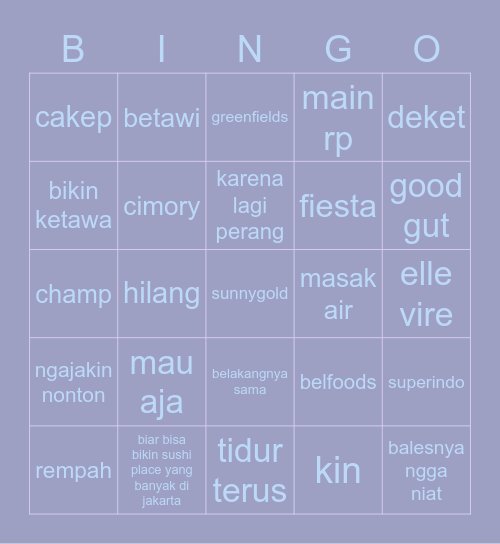 gigi Bingo Card