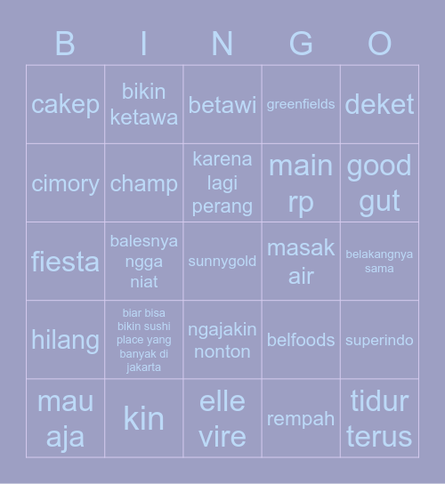 gigi Bingo Card