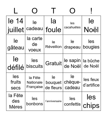 Les Fêtes Bingo Card