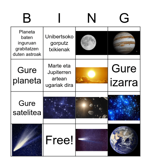 Unibertsoko osagaiak Bingo Card