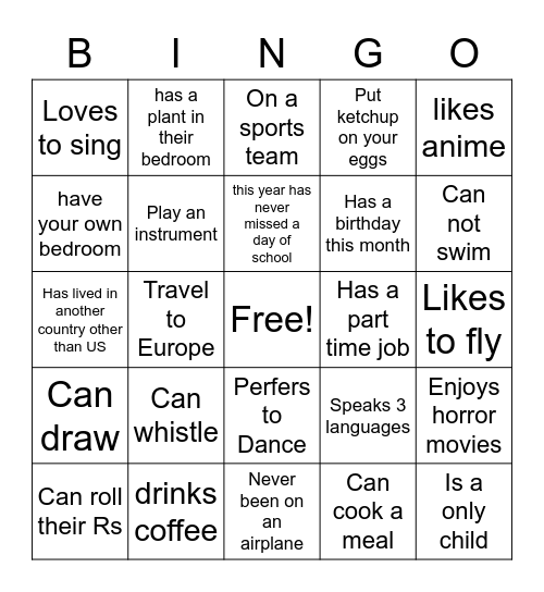 Get to you mix Bingo Card