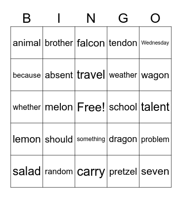 Unit 5 Week 1 Schwas Bingo Card