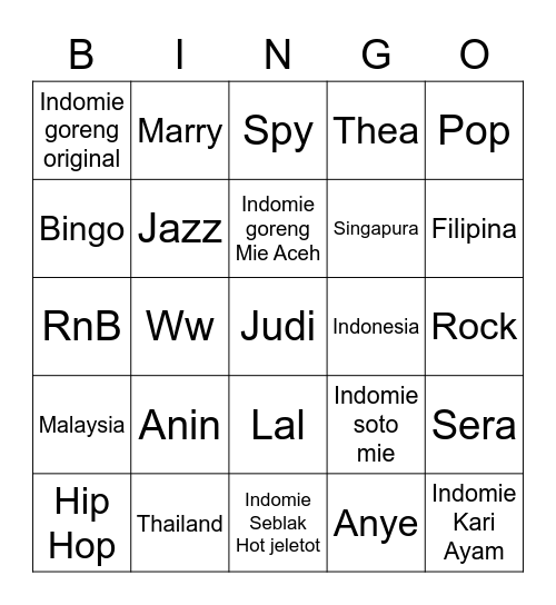 Untitled Bingo Card