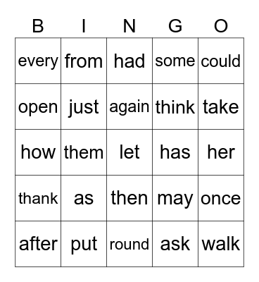 Untitled Bingo Card