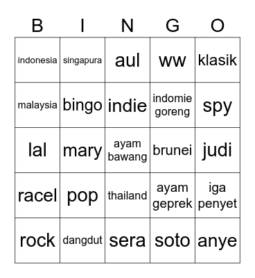 Reghina Bingo Card