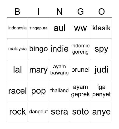 Reghina Bingo Card