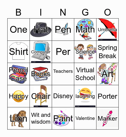 School Bingo Card