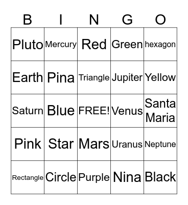 Sample Bingo Card