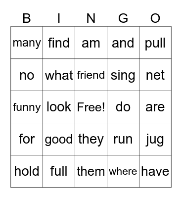 Lesson 5 Bingo Card