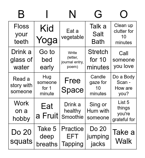 The Owens Women - Wellness Bingo Card
