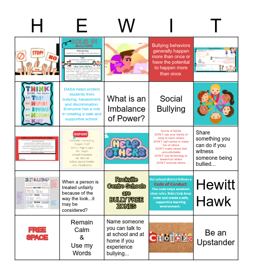 Dignity for All Students Act - DASA - Grade 2 - Mrs. Fatscher & Mrs. Connor's class Bingo Card