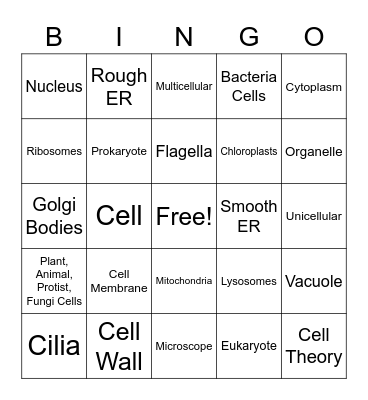 Organelle Bingo Card