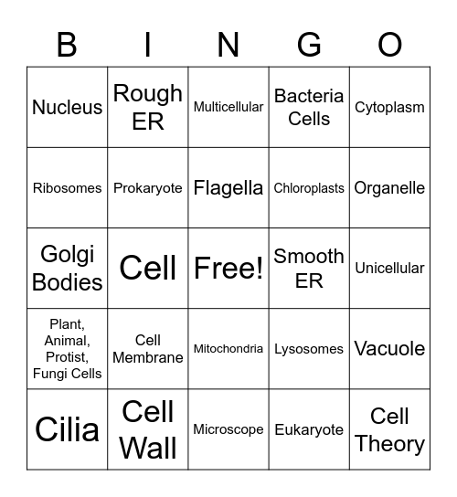 Organelle Bingo Card