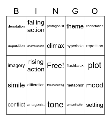 Mr. G.'s Poetry Bingo Card