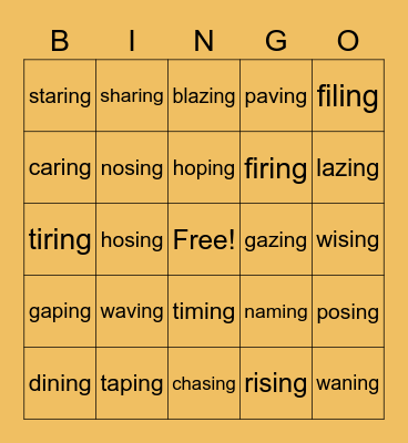 open syllable + C + ing Bingo Card