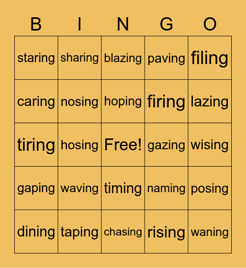open syllable + C + ing Bingo Card