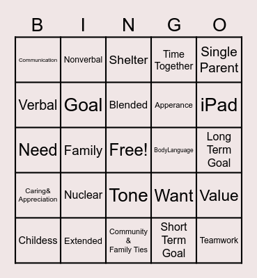 Family Bingo Card