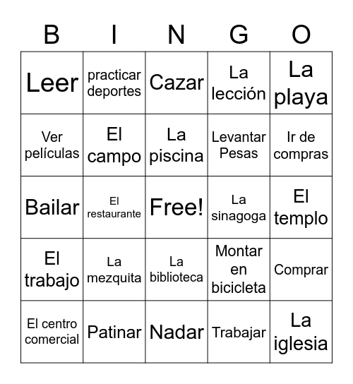 Lugares Bingo Card