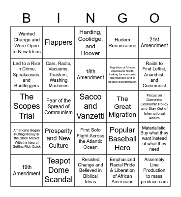 Roaring 20's Bingo Card