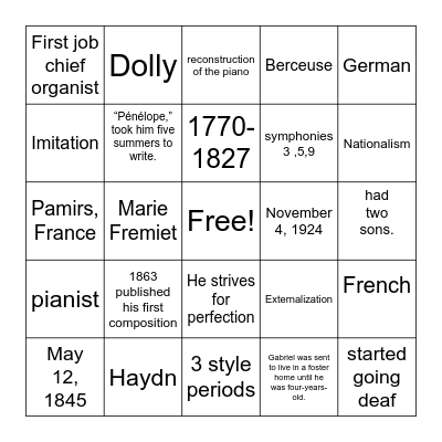 Composer bingo Card