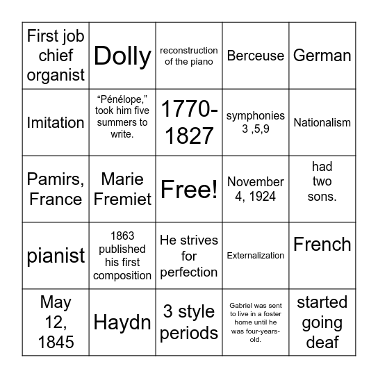 Composer bingo Card
