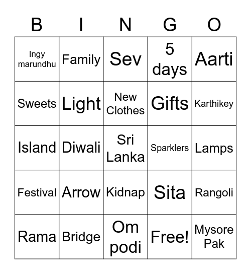 Diwali Bingo Card