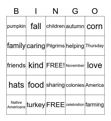 Thanksgiving Bingo Card