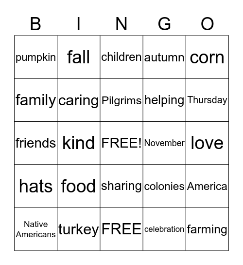 Thanksgiving Bingo Card