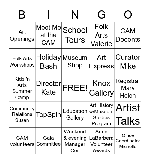 All About the CAM! Bingo Card