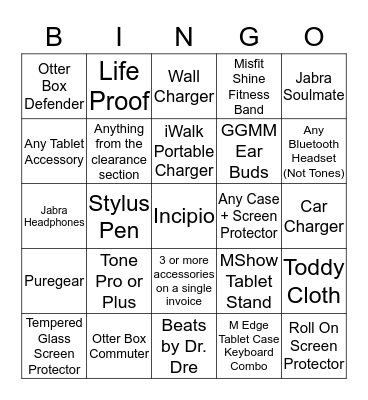 Accessory Bingo Card