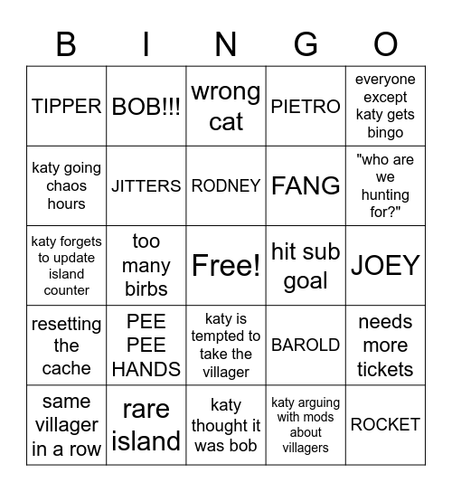 HATENO VILLAGER HUNT Bingo Card